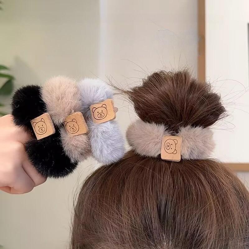2/3PCS New Soft Plush Hair Rope Korean Thick High Elastic Bear Hairband Braiding Hair Accessories Ponytail Headwear Scrunchies