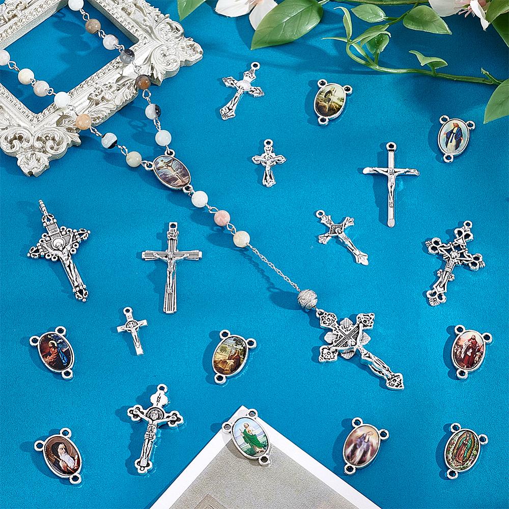 DIY Pendant Making with Tibetan Silver Crucifix Cross Pendants and Alloy Links Rosary Center Pieces Chandelier Components Oval Easter