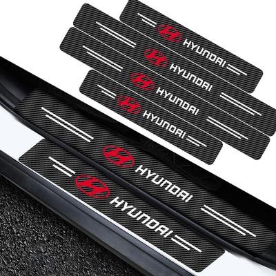 4Pcs/Set Carbon Fiber Car Door Sill Protection 3D Sticker Car Accessories For Tucson 2021 Accent I10 I20 Kona Getz Solaris I30 Creta