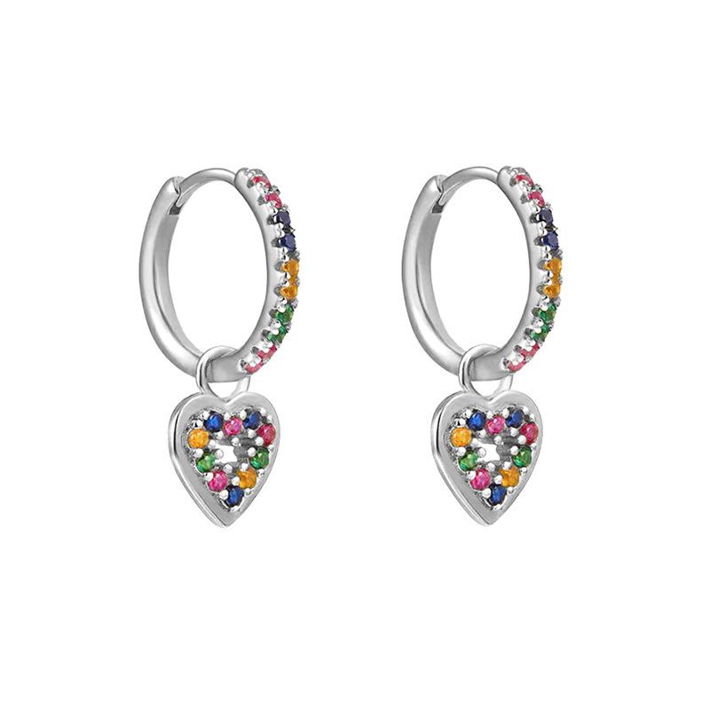 Rainbow Colored Zircon Ear Buckle Set, Love Water Drop Pendant, Small Earrings, Light Luxury and Exquisite Stacked Women's Earrings.