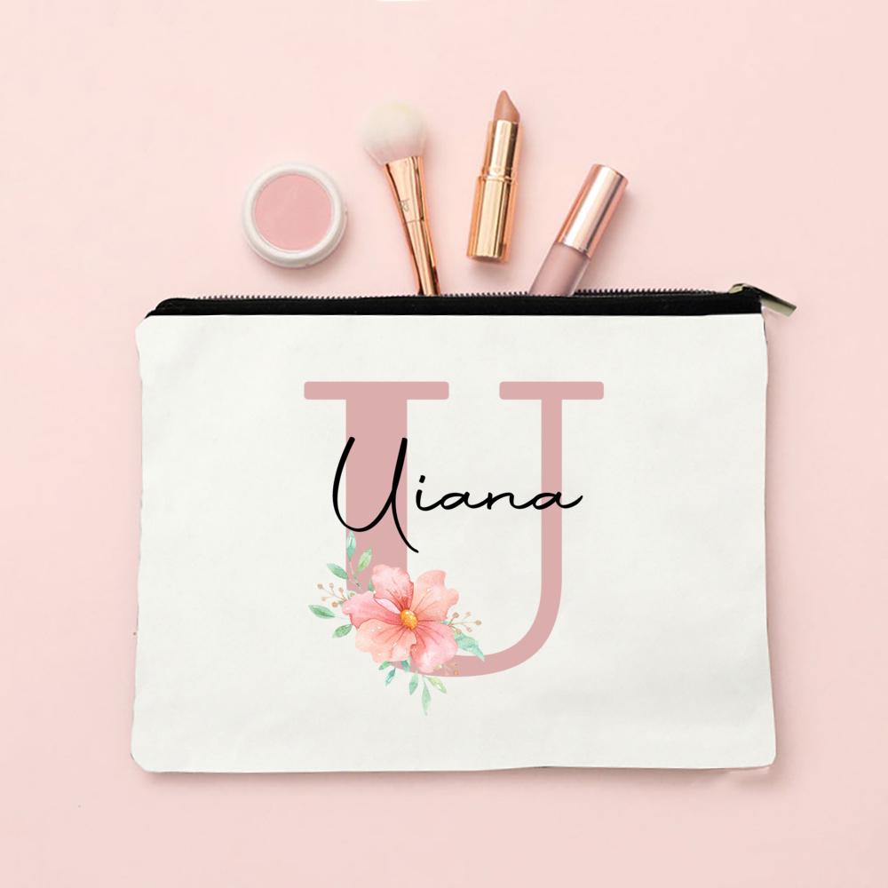 Personalized Name Makeup Bag Letter Wedding Bridesmaid Gift Travel Cosmetic Organizer Canvas Custom Bag Ladies Pencil Case Purse