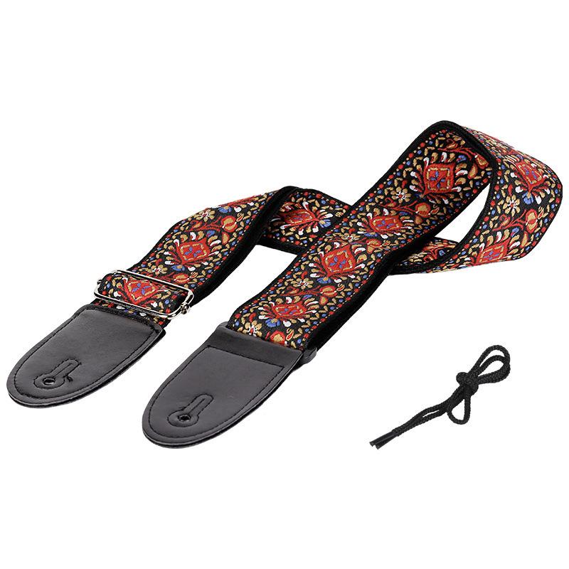 Guitar Strap Embroidered Print Vintage Style Adjustable Guitar Strap For Folk Electric Guitar Bass Ukulele Guitar Accessories