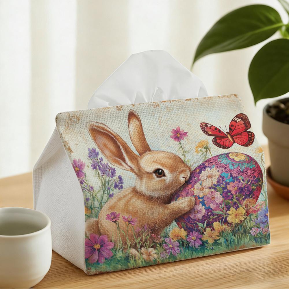 A Decorative Tissue Box Featuring an Easter Bunny Design, Essential for Home Use, Vintage Tissue Holder, Festive Tabletop Decoration, Creative And Sty