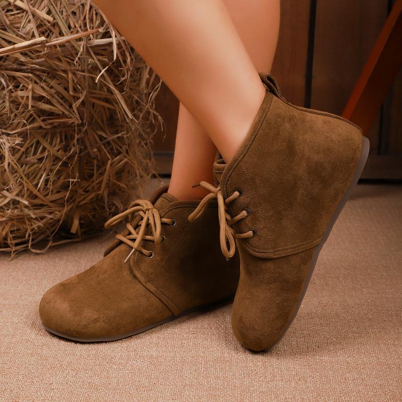 Lace Up Women Flats Ankle Boots Fashion Suede Casual Winter Shoes Designer 2025 Cozy Chelsea Short Boots New Trends Zapatillas