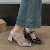 2025 New Versatile Silver French Bow Mary Jane Skirt Shoes - Women's Chunky Heel Spring Edition