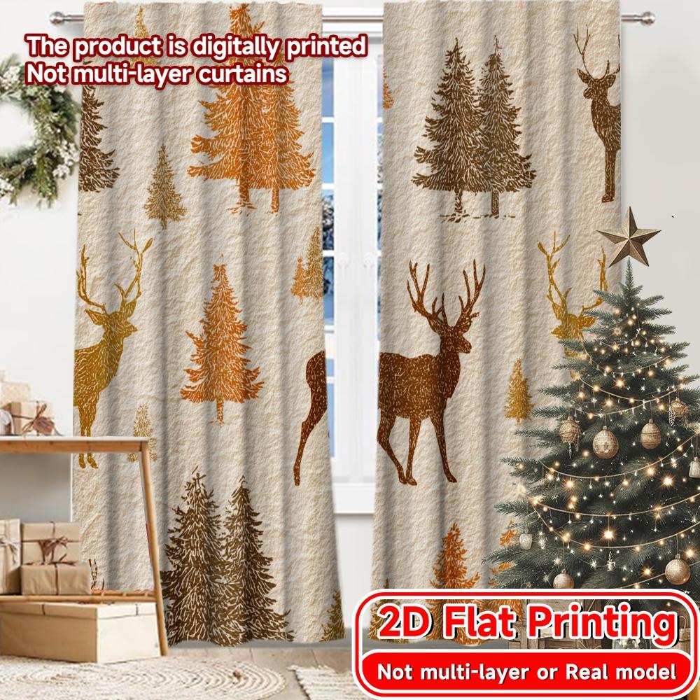 

Flat Printing Cozy Reindeer Quartet Chic Curtains Versatile Polyester Outdoor Decorations Ldeal Curtain Set Of 2 Contemporary Made Washable W100*H70(CM)-Grommet top&1PCS