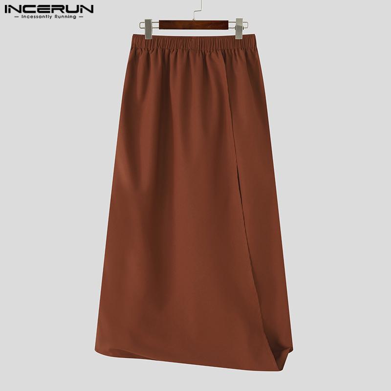 INCERUN Men Elastic Waist Irregular Wrap Casual Loose Long Pants Trousers