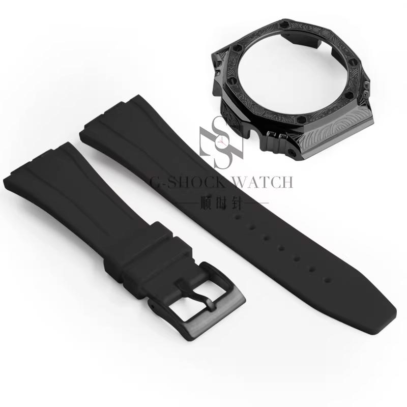 GA2100 Para Casio Carvalho de Fazenda Escultura Caixa de Metal Pulseira de Resina GA2100/2110 Escultura Modificada GM2100 GBM2100 Caixa Acessórios de Relógio