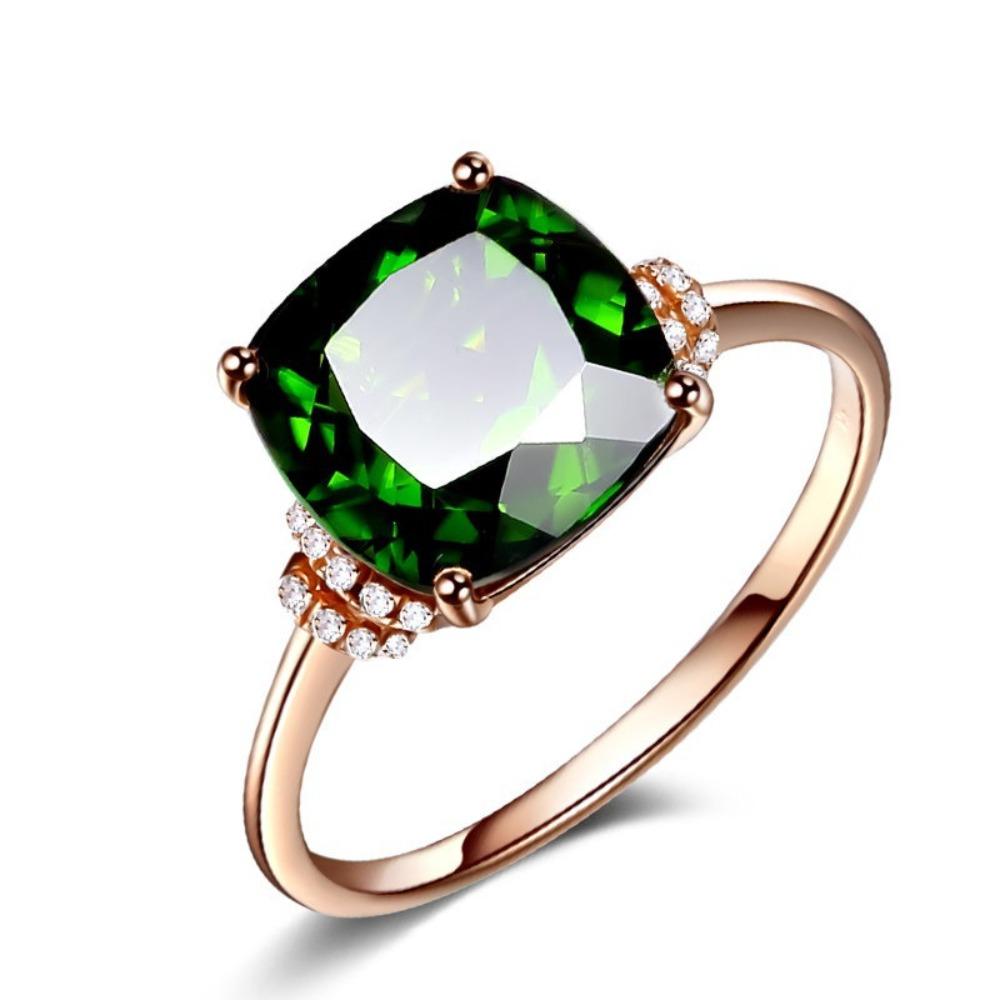 

18K Rose Gold Ring with Green Gemstone Perfect Womens Jewelry Gift Emerald Colored Statement Ring no. 6