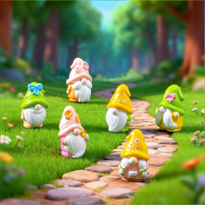6Pcs Miniature Resin Gnomes Set Fairy Garden Statues For Outdoor, Indoor, Office Desk,Party Merits, Plant Pots And Gift