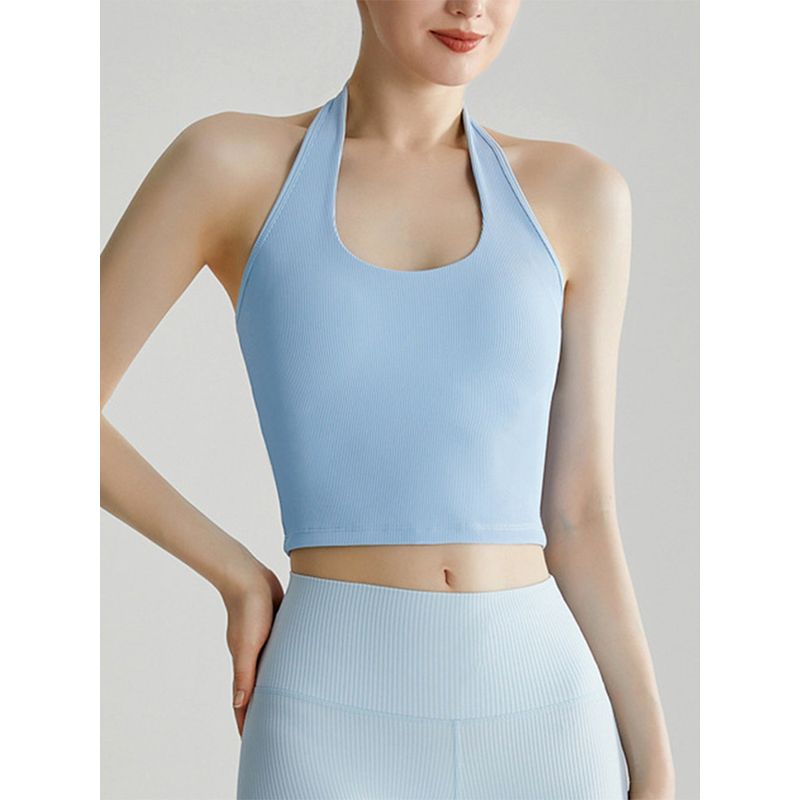 2026 New European and American Style Sexy Halter Neck Women's Push-Up Running Fitness Bra Outerwear Waist-Cinching Yoga Tank Top