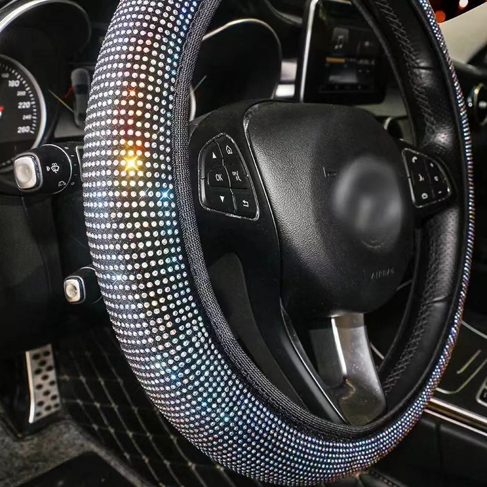 Bling Bling Diamond Rhinestones Car Steering Wheel Cover 37/38cm Auto Interior Accessories Women Case Car Styling Four Seasons