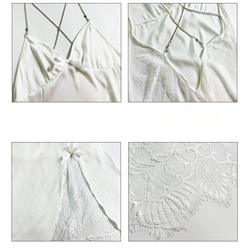 Reines Verlangen Spitze Nachthemd Hoher Schlitz Sexy Cami Mädchen Loungewear 825 Verführerische Verspielte Nachtwäsche mit Weichen Wimpernspitzen-Details