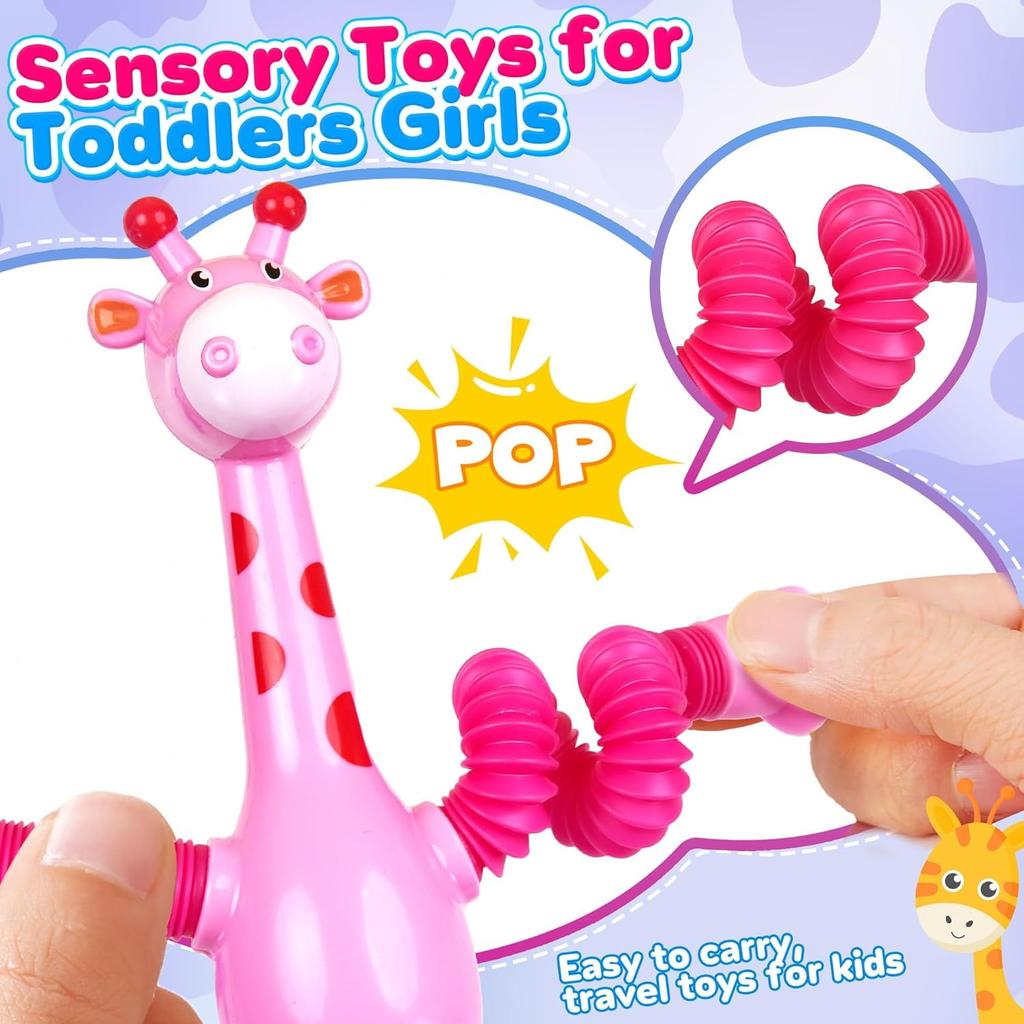 Giraffe Sensory Travel Toys 4Pcs Suction Airplane Autism Pop Tube Fidget Toys Autistic Easter Basket Stocking Stuffer Gift
