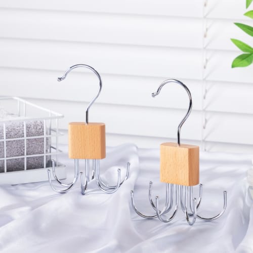 Edergoo Belt Hanger, Tie Hanger, Holds 6 Belts, Wooden Closet Clothes Dryer, Belt Hanger, Small Item Hanger, 360-Degree Rotation, Convenient Storage,