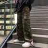 Heren Baggy Broek Camouflage Meerdere Zakken Elastische Taille Enkel Vastgebonden Streetwear Lente Herfst Hip Hop Wijde Broek voor Sport