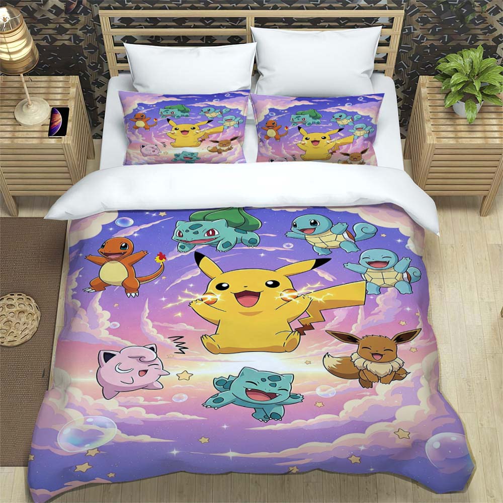 2026 New Arrival: 3-Piece Pokémon Pikachu Print Bedding Set (Includes Personalized Name Service) — Single/Double Pillowcases