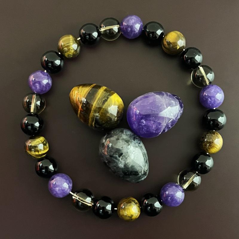 Shein TK Multistone Fashion Bracelet with Tiger Eye, Tea Crystal, Amethyst, and Obsidian.