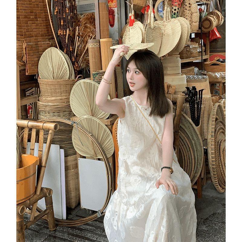 French Temperament Sleeveless Vest Dress Children's Summer New High-end Backless Loose Apricot Long Dress