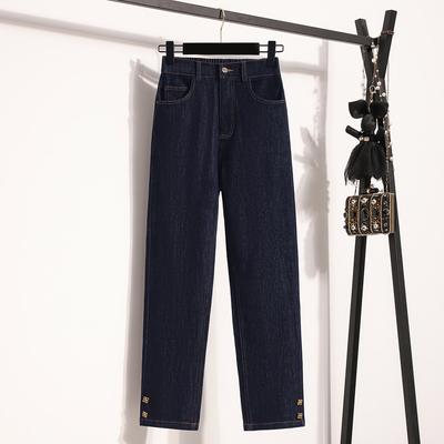 DIMANAF 2025 Plus Size Spring Jeans Long Pants Women Wide Leg Pants Buttons Basic Pants Loose Denim Blue Trousers Pants 5XL