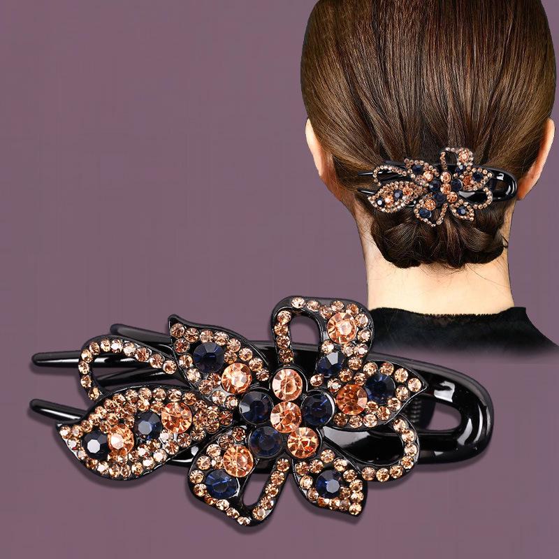 

Корейская ретро заколка-краб со стразами - Большая в стиле «утиный клюв» для прически «пучок»