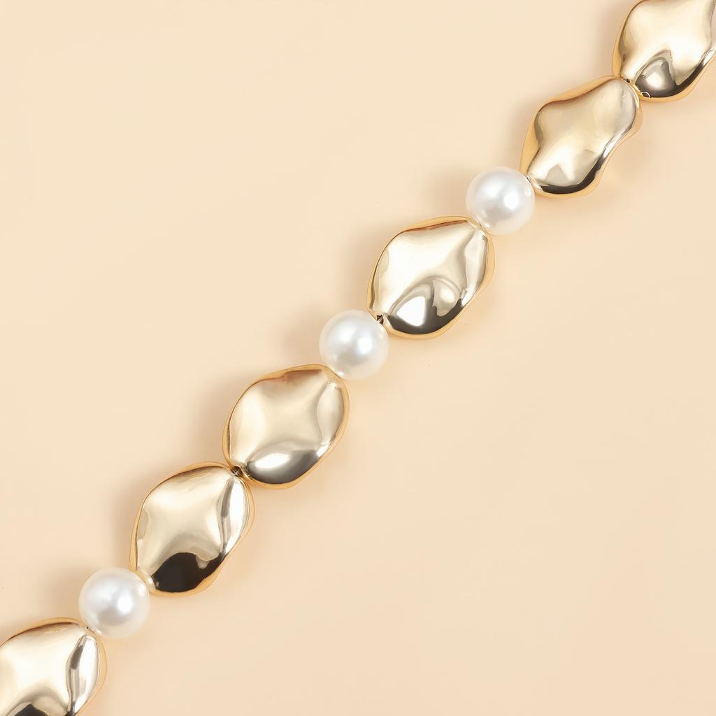 Women Imitation Pearl Heart Collarbone Chain Necklace Gold Plated Colar Choker