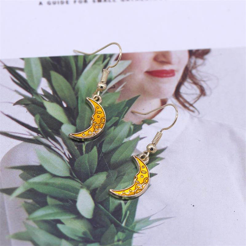 Alloy Drip Oil Crescent Moon Earrings