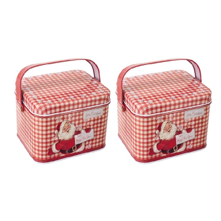 2pcs Decorative Christmas Candy Boxes Handheld Candies Organizers Portable Sweets Tins with Handle for Family Gathering