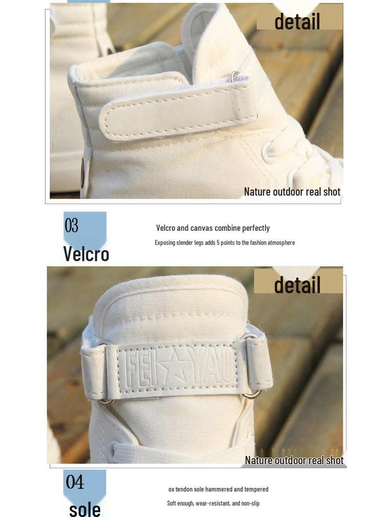Korean Style Women's High-Top Canvas Shoes - Versatile & Trendy Heightening Sneakers