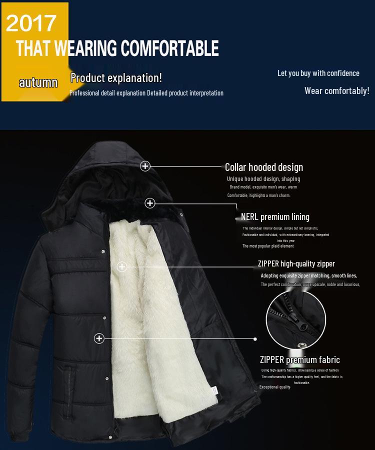 Men's Mid-Length Cotton Coat for Seniors – Warm, Thickened, Plus Velvet Jacket