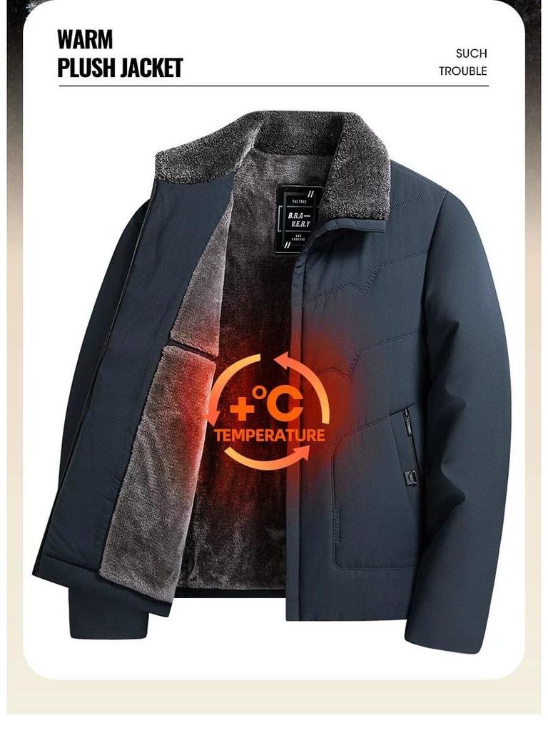Woodpecker Men's Fleece-Lined Winter Jacket: Thick, Cotton-Padded, Cold-Proof Coat for Middle-Aged and Elderly.