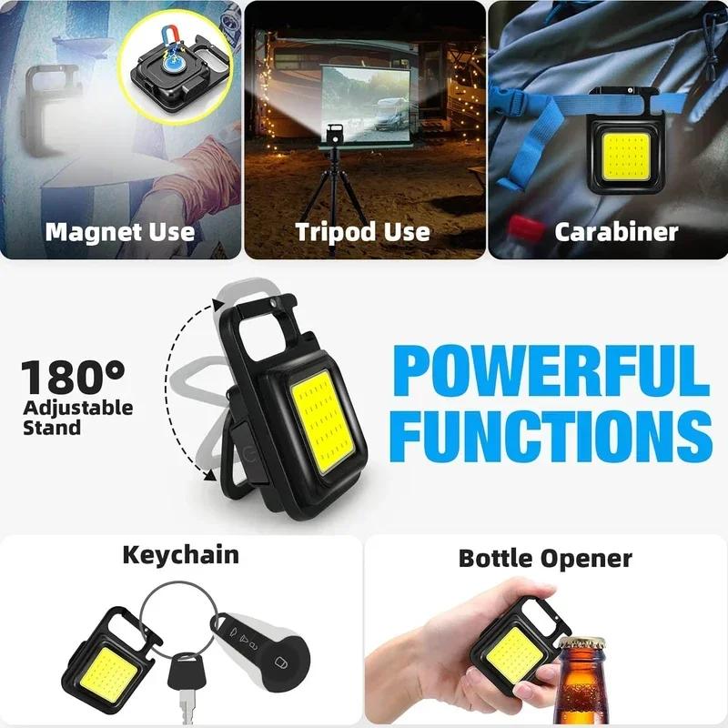 LED Working Light USB Rechargeable Mini Flashlight Portable Bright Keychain Pocket Clip Lantern Outdoor Hiking Fishing Camping