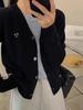 European V-Neck 100% Wool Knit Cardigan - Women's Autumn/Winter Embroidered Long Sleeve Sweater