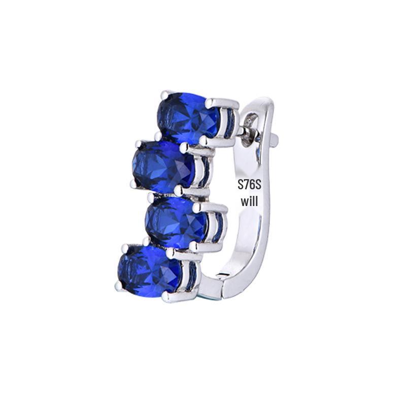 Elegant Irregular-Shaped Earrings with 925 Plating and Blue Sapphire Inlays - High-End Ear Studs for Women