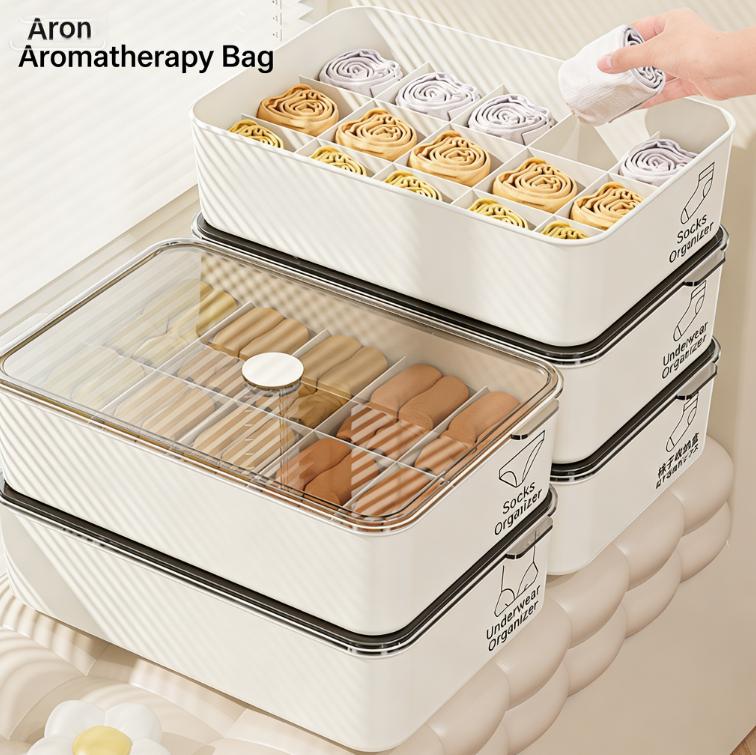 11/11 Grids Underwear Storage Box Case Classification With Cover Panties Socks Organizer Dustproof Stable Stacking
