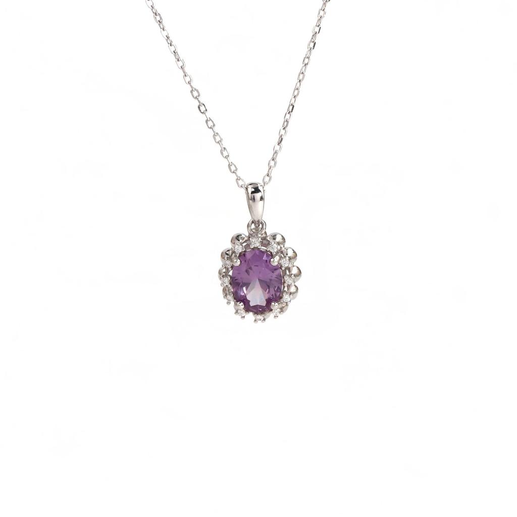 Women's Pendant 925 Sterling Silver Color Change Synthetic Alexander Nano Oval Necklace Fine Jewelry for Daily Wear