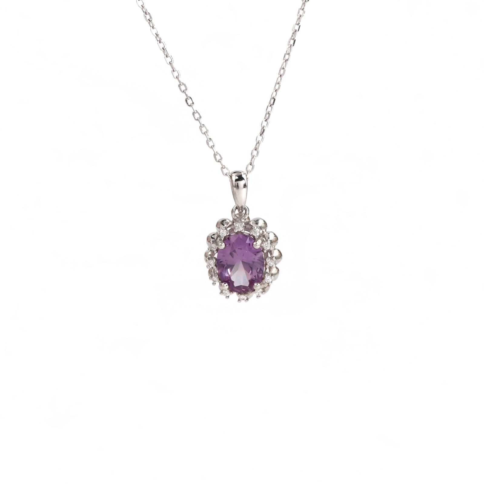 

Женская подвеска из серебра 925 пробы с синтетическим александритом, меняющим цвет, овальное нано-колье, изящные украшения для повседневной носки M фиолетовый