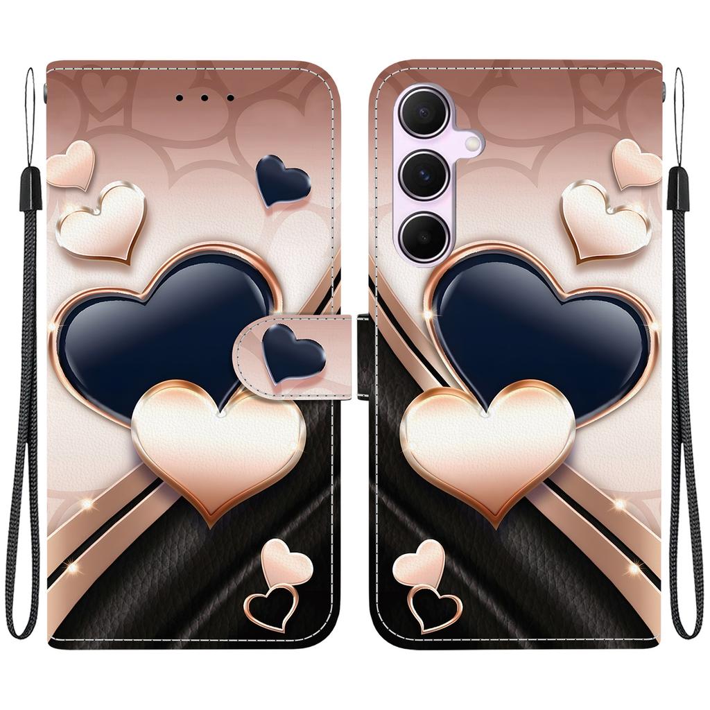 Handmade PU Leather Flip Case for Samsung Galaxy A55 (A556V/A556B/A556E)- Anti-Slip Shockproof Cover with Wrist Strap & Heart/Rose Cat Designs