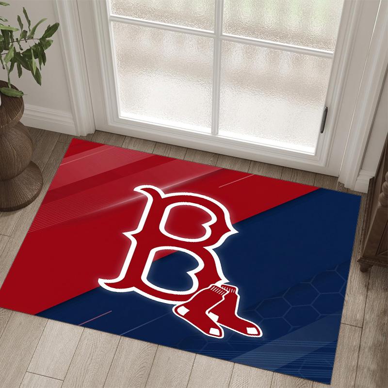 Boston Red Sox Design Kristall Samt Teppich Gemütlich Kein?Rutschfester Teppich mit Aufdruck für Schlafzimmer Wohnzimmer Eingang