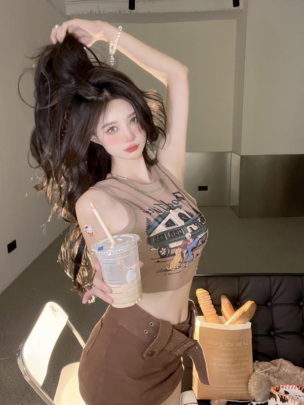 Summer letter printing niche pattern new women's short navel vest
