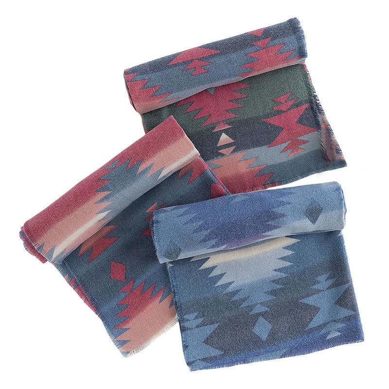 Geometric Ethnic Style Jacquard Imitation Cashmere Scarf for Women High End Fringed Shawl Elegant Autumn and Winter Scarf