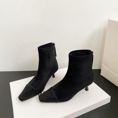 Nischendesign Vintage Wildleder Spitzschuh Kitten Heel Stiletto Stiefeletten für Herbst/Winter 2025