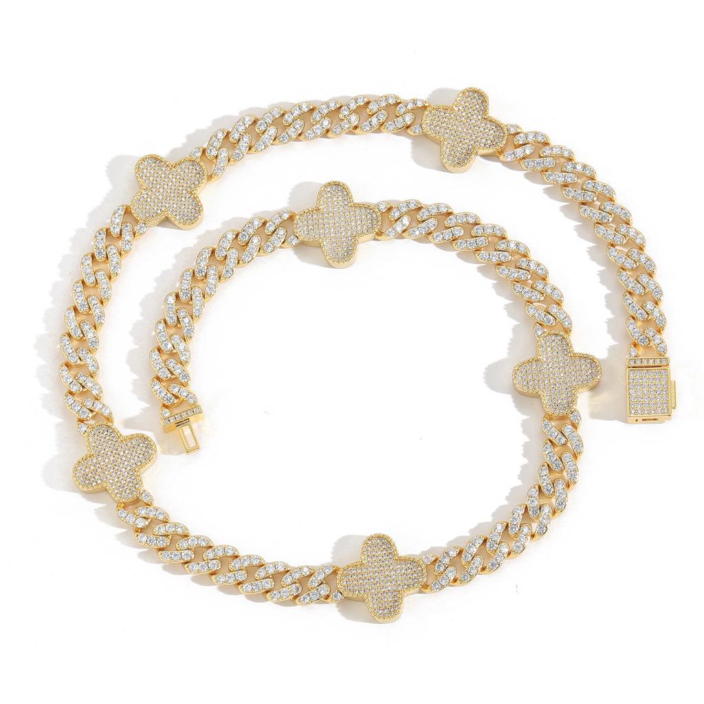 Fashion Minimalist Four Leaf Clover Necklace Micro Inlaid Zircon Chain Accessories Hip-hop Accessories Wholesale Gifts 7inch(17.78cm) золотой