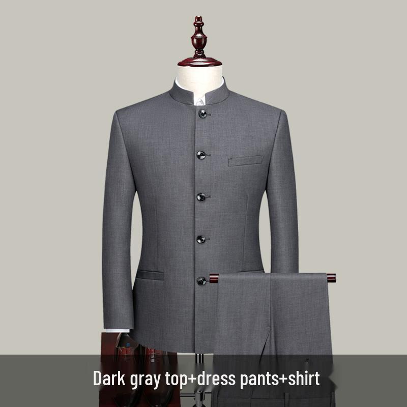 Men's Youth Slim Fit Zhongshan Suit Set - Chinese Stand Collar Wedding Formal Tang Suit