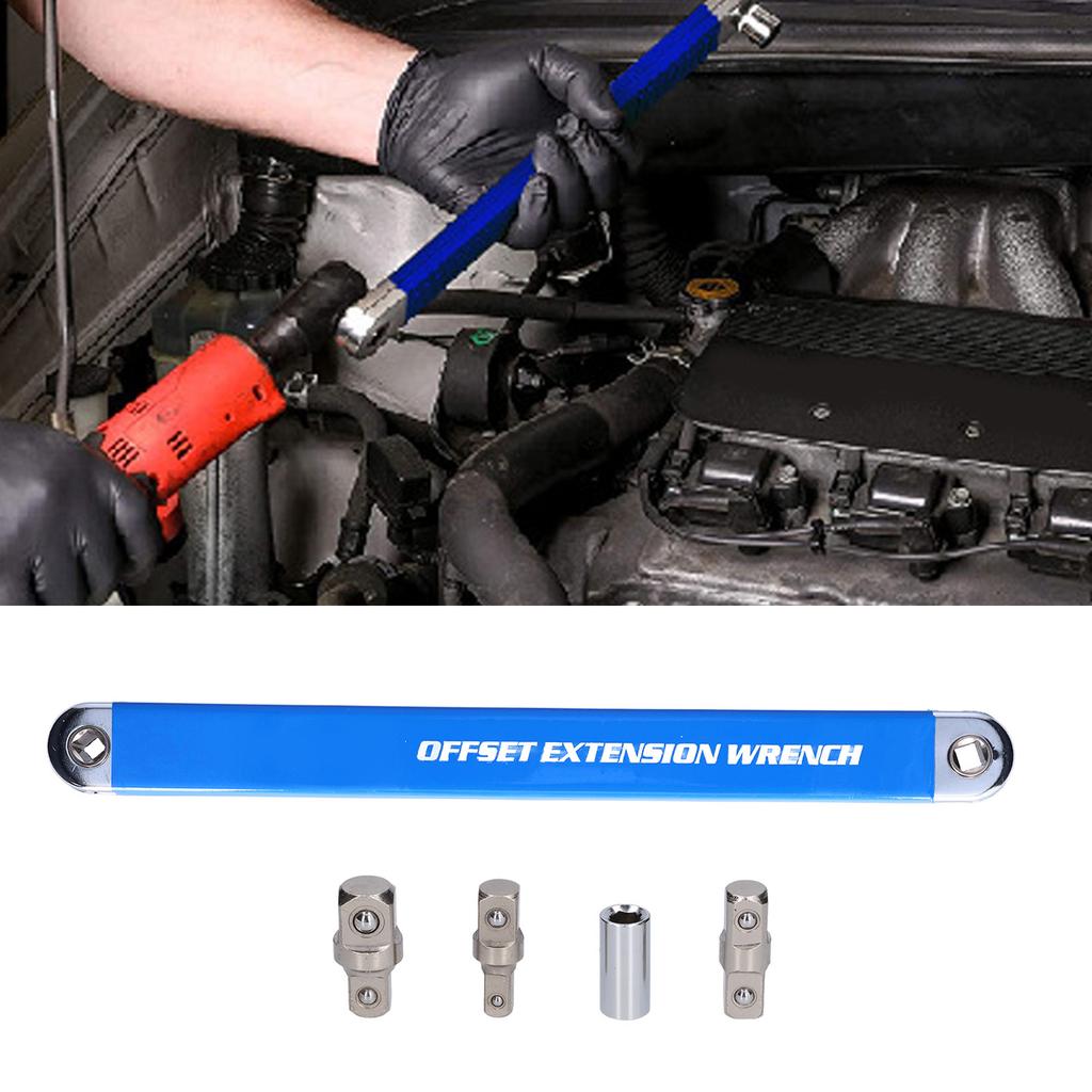 Wrench Extender with Adapters Extension Wrench Set High Carbon Steel Offset Ratchet Spanner Extender with Adapters Socket