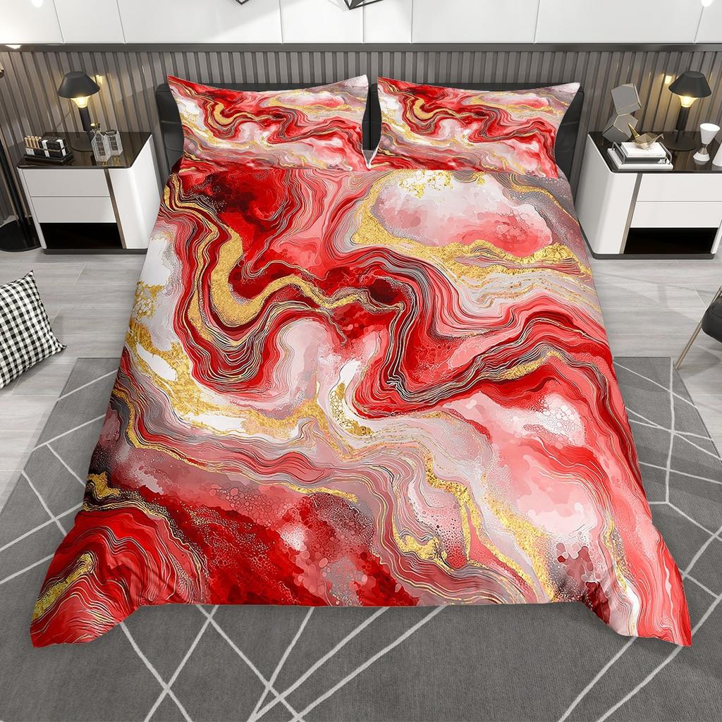Homewish Chic Marble Duvet Cover Set, Aesthetic Watercolor Artwork Comforter Cover Set, Colorful Marbling Bed Set