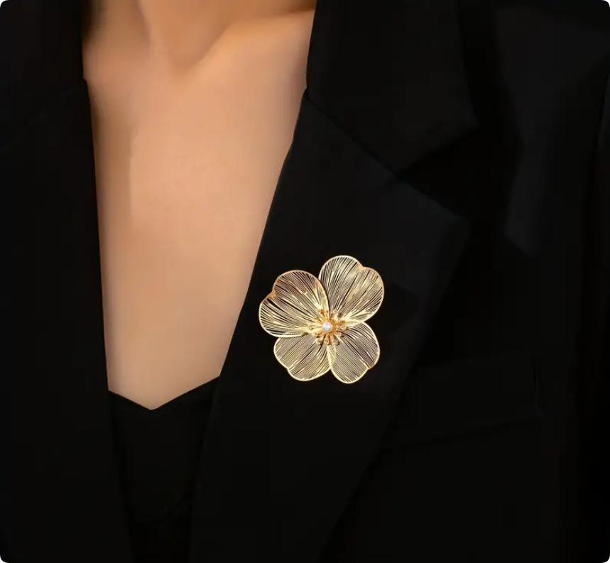 European-American Retro Style Alloy Floral Set, Elegant Pearl Brooch & Chest Flower Decor