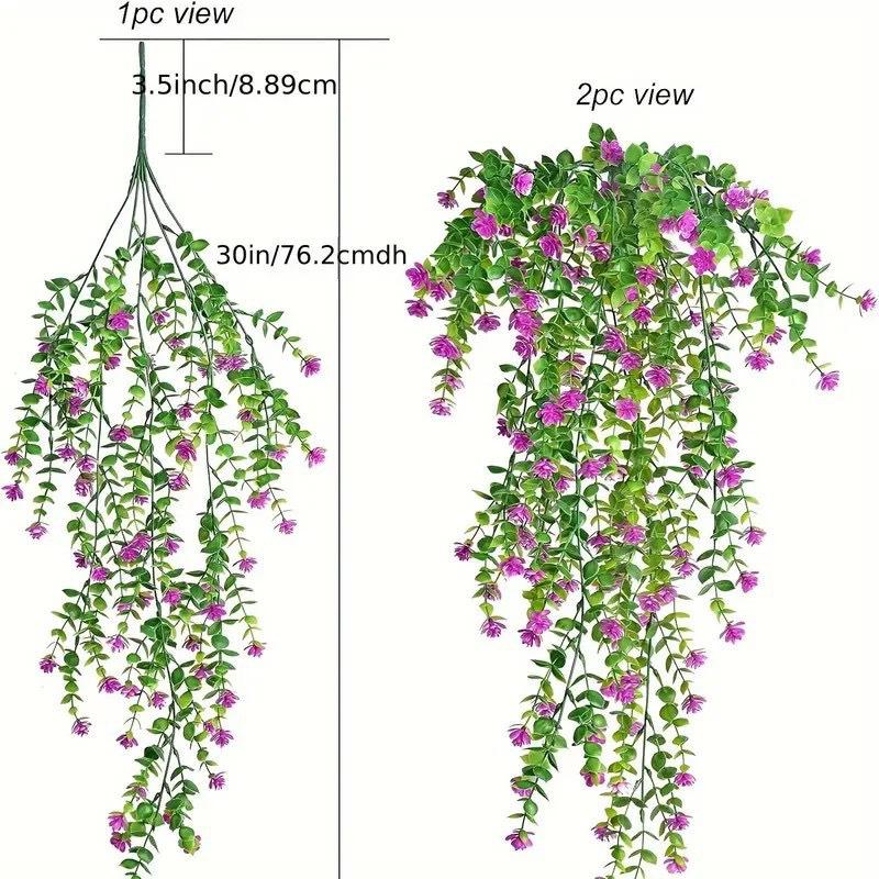 2Pcs Wall Home Garden Wedding Decoration Outdoor Artificial Plant Hanging Flowers With Eucalyptus Leaves Greenery Vine
