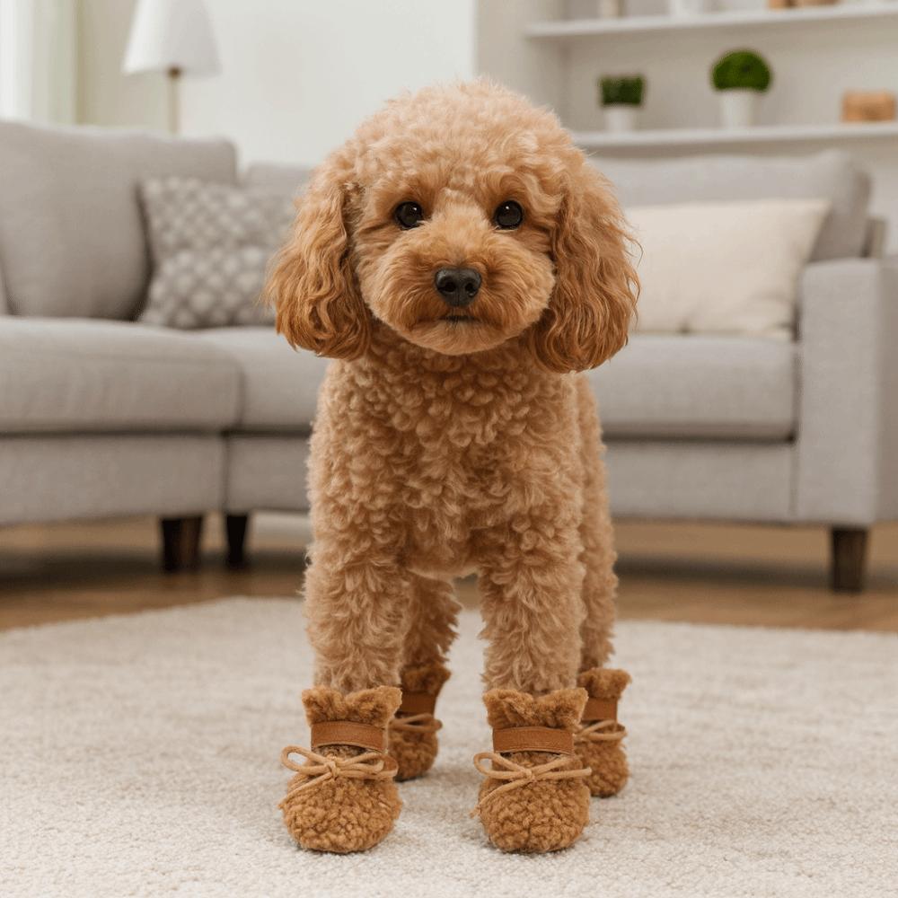 4pcs/set Breathable Thickened Pet Snow Boots Warm Plush Dog Cotton Shoes Wear-Resistant Anti Fouling Winter Dog Boots Activities