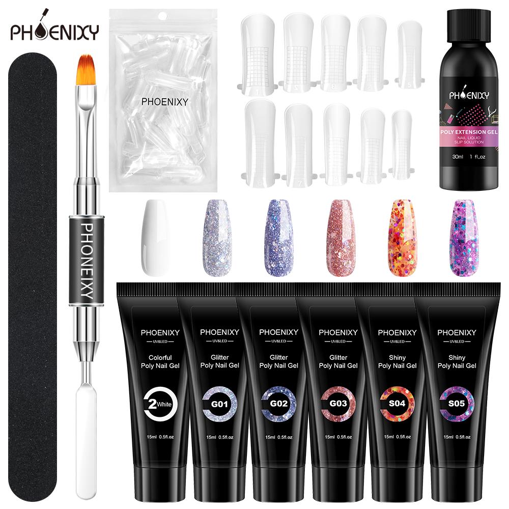 

PHOENIXY UV Gel Poly Nail Gel Набор инструментов для дизайна ногтей для наращивания ногтей с раствором для скольжения ногтей Набор для дизайна ногтей